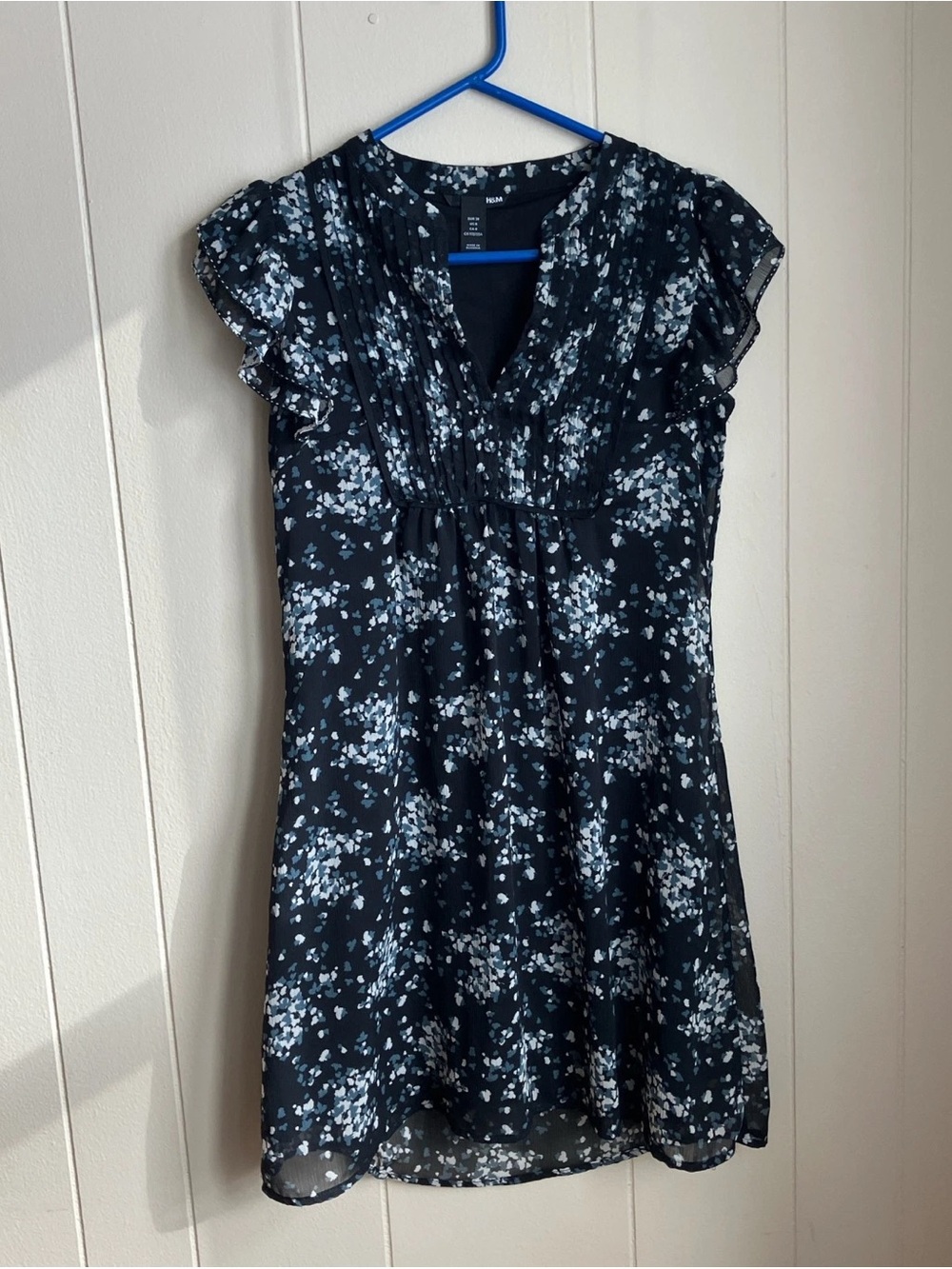H&M Navy Floral Midi Dress with Light Blue Print